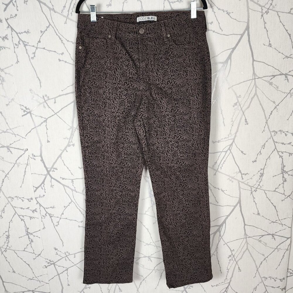 Code Bleu Brown Artsy Animal Print High Rise Straight Leg Jeans